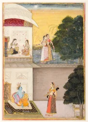 Radha kommt zu Krishna mit ihrer Vina